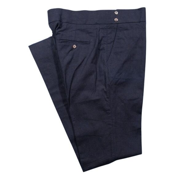 Mens Gurkha Pants Dark Blue Cotton Slim Straight Flat Front Chino Trousers 36